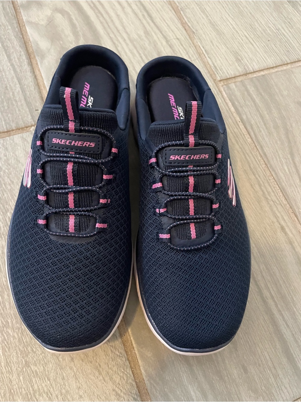 Skechers Navy with Pink Trim Women's Slip-On Athletic Sneakers